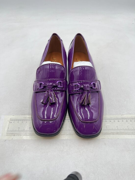 FOWT Purple Men Glossy Square Toe Tassels Decor Loafers Low Heel Slip On Shoes main image 6